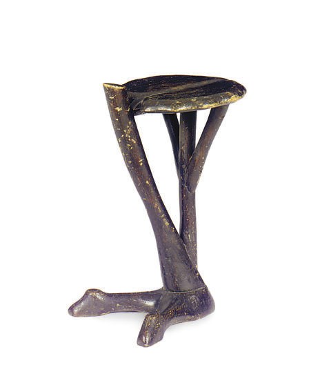 AN EBONIZED TREE-FORM STUMP LOW STOOL OR SIDE TABLE,