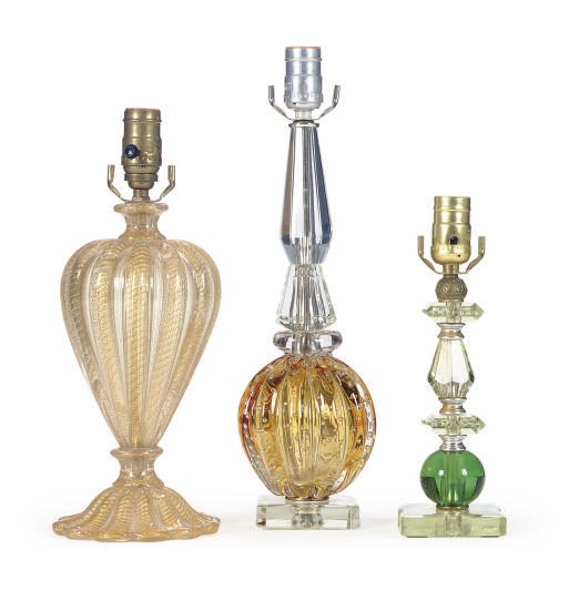 THREE VENETIAN GLASS TABLE LAMPS,