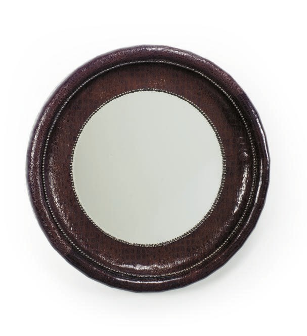 A SIMULATED CROCODILE SKIN CIRCULAR MIRROR,