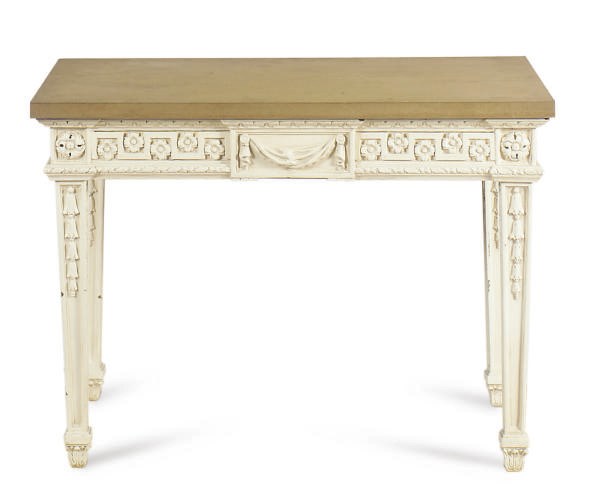 A CARVED AND CREAM-PAINTED SIDE TABLE,