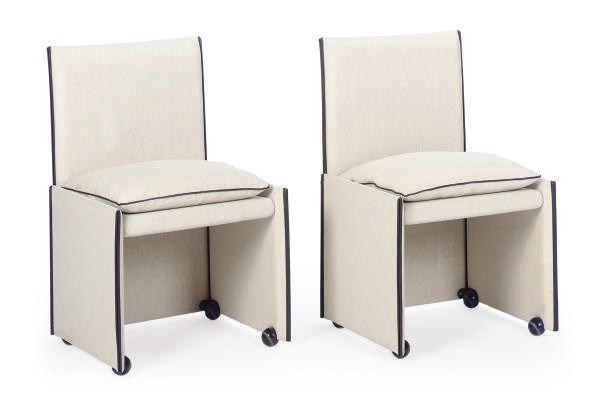 A SET OF TEN UPHOLSTERED 'BREAK' CHAIRS,