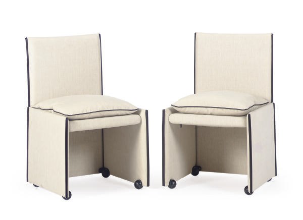 A SET OF TEN UPHOLSTERED 'BREAK' CHAIRS,
