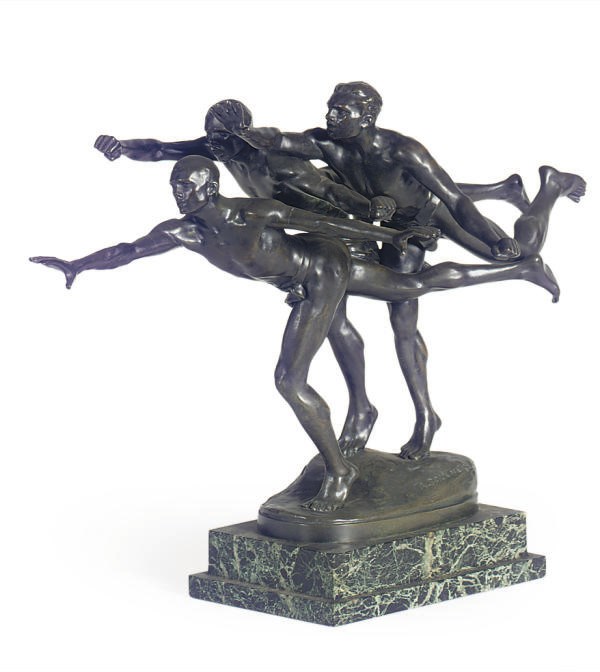 A FRENCH BRONZE FIGURAL GROUP ENTITLED 'AU BUT'