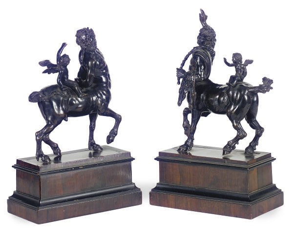 A PAIR OF ITALIAN PATINATED BRONZE MODELS OF THE FURIETTI CENTAURS,
