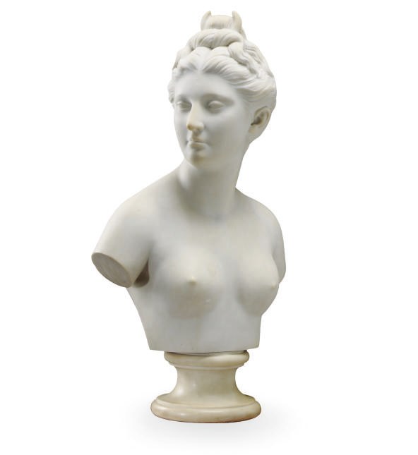 AN ITALIAN MARBLE BUST OF DIANA
