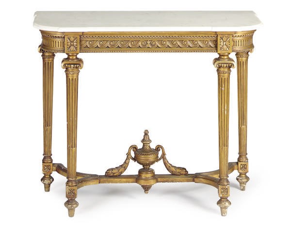 A GILTWOOD AND MARBLE-TOP CONSOLE TABLE,