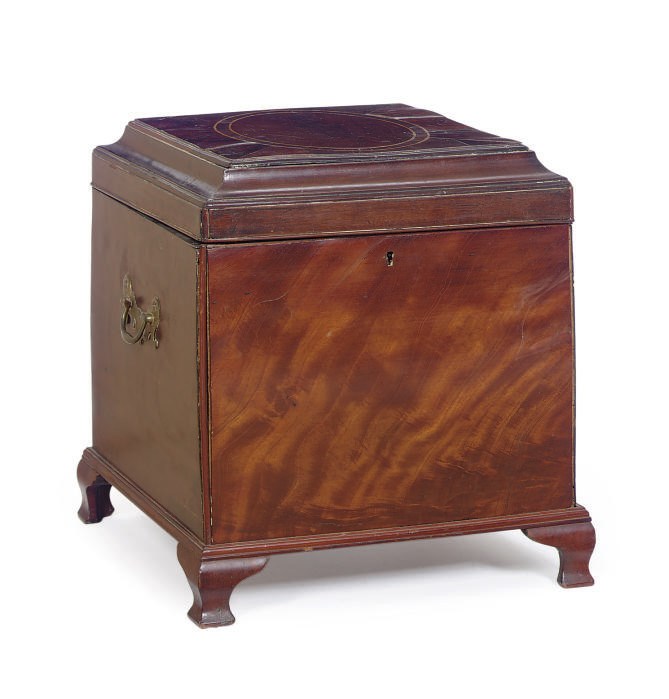 AN AMERICAN MAHOGANY AND LINE-INLAID CELLARETTE,