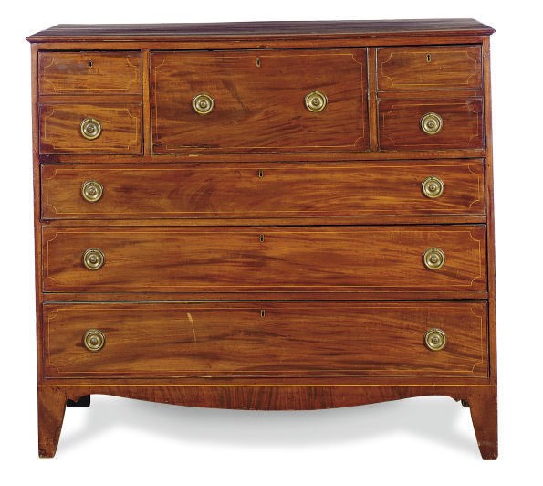 AN AMERICAN LINE-INLAID MAHOGANY SECRETARY-CHEST,
