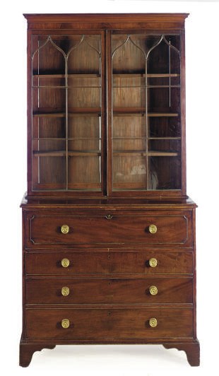A LATE GEORGE III MAHOGANY SECRETARY-BOOKCASE,