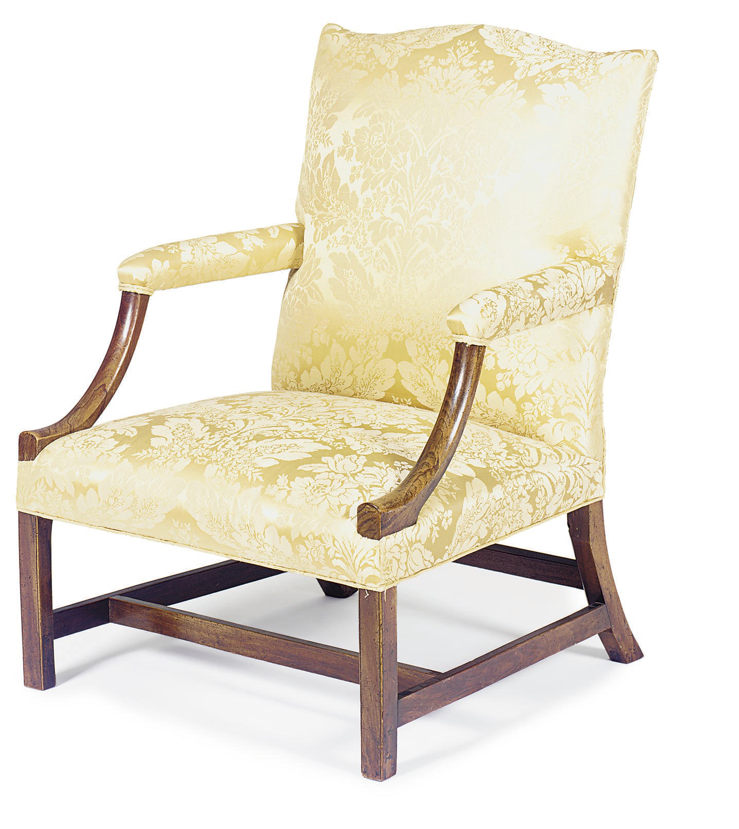 A GEORGE III WALNUT OPEN ARMCHAIR,