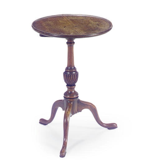 A LATE GEORGIAN PROVINCIAL OAK AND ASH TILT-TOP TRIPOD TABLE,