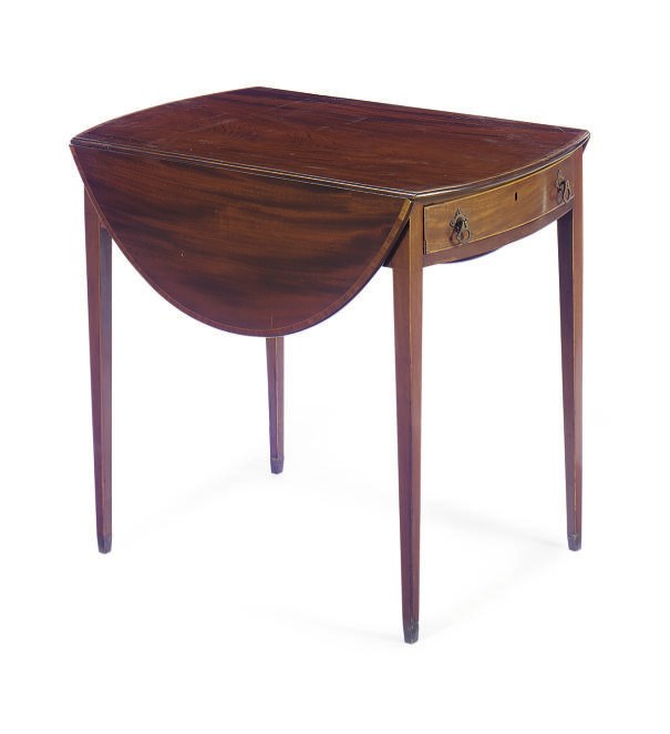 A LATE GEORGE III MAHOGANY AND CROSSBANDED PEMBROKE TABLE,