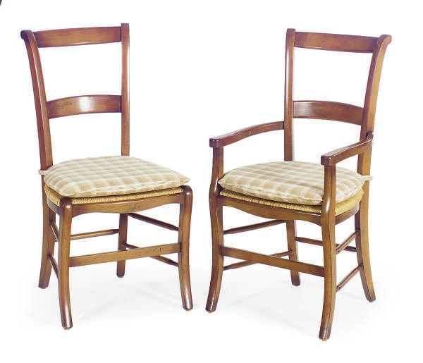 A SET OF EIGHT FRUITWOOD AND RUSH-SEAT DINING CHAIRS,