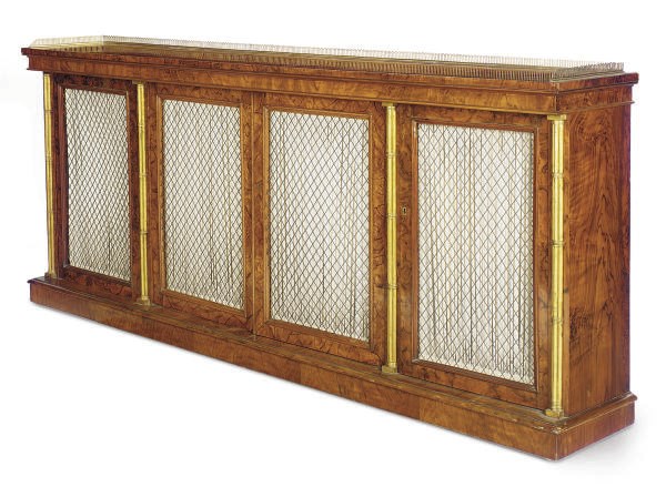 A WALNUT AND PARCEL-GILT SIDE CABINET,