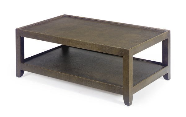 A FABRIC-LINED COFFEE TABLE,