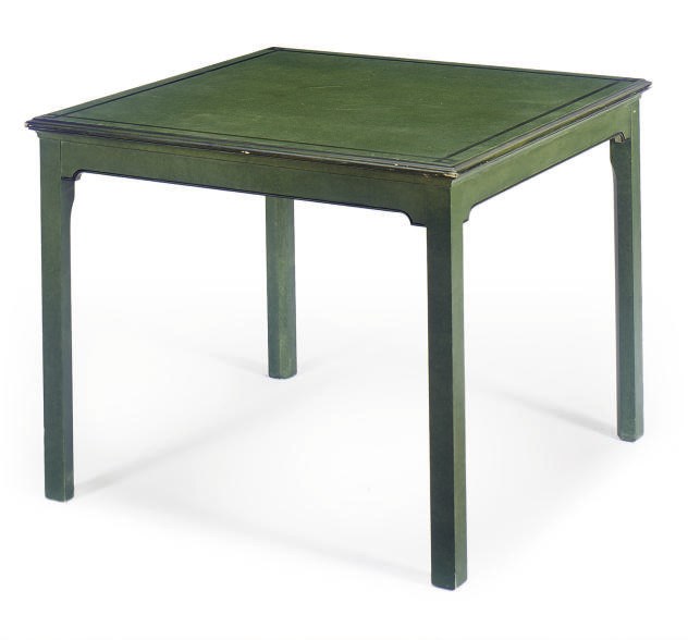 A PAIR OF GREEN-PAINTED GAMES TABLES,