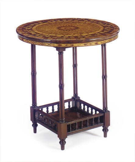 A WALNUT, MARQUETRY AND PARQUETRY SIDE TABLE,