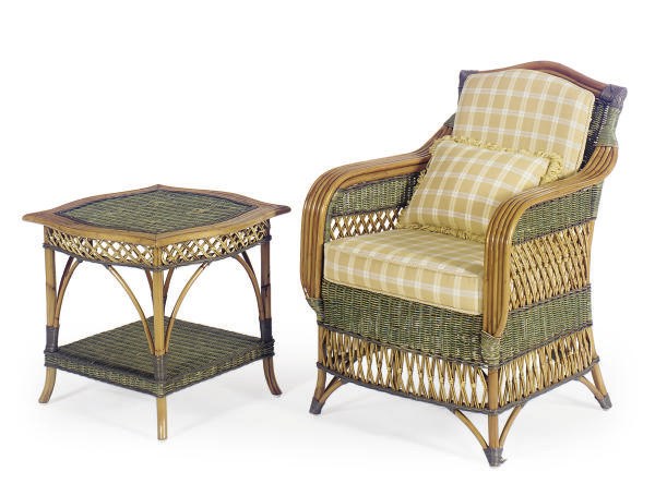 A PAIR OF BAMBOO AND WICKER ARMCHAIRS,