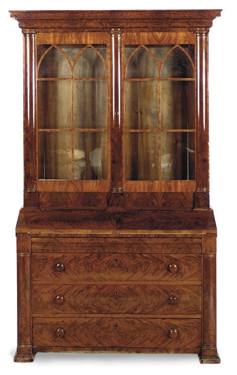 AN AMERICAN CLASSICAL MAHOGANY SECRETARY-BOOKCASE,