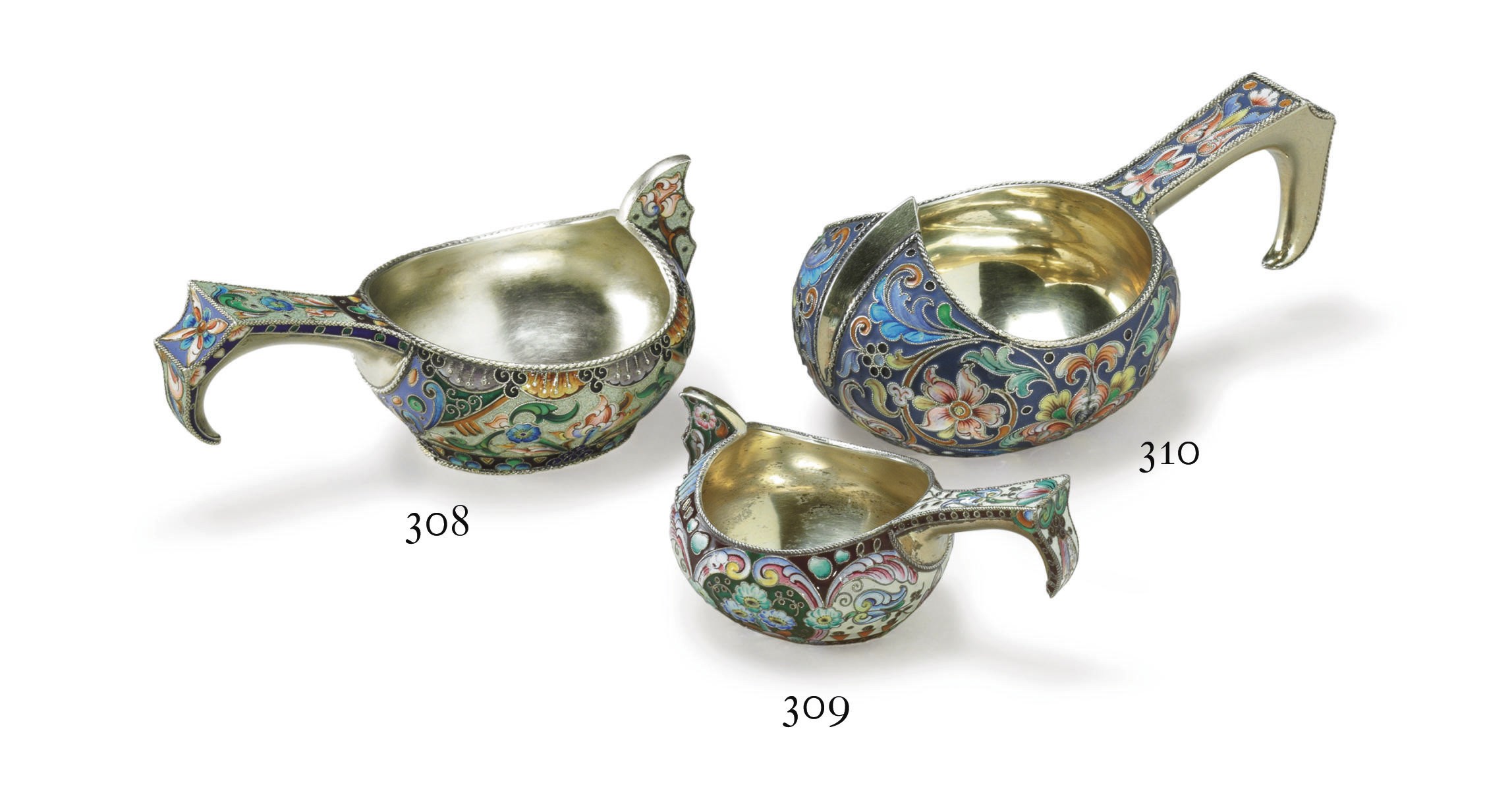 A silver-gilt and cloisonné enamel kovsh