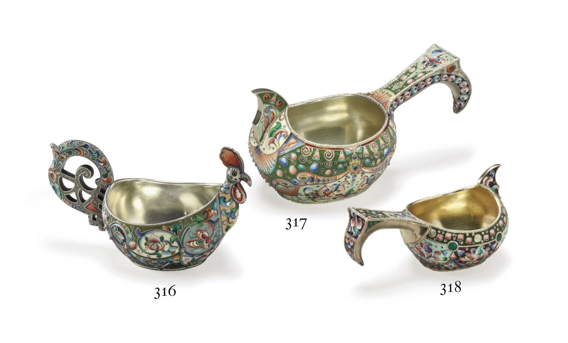 A silver-gilt and cloisonné enamel small kovsh