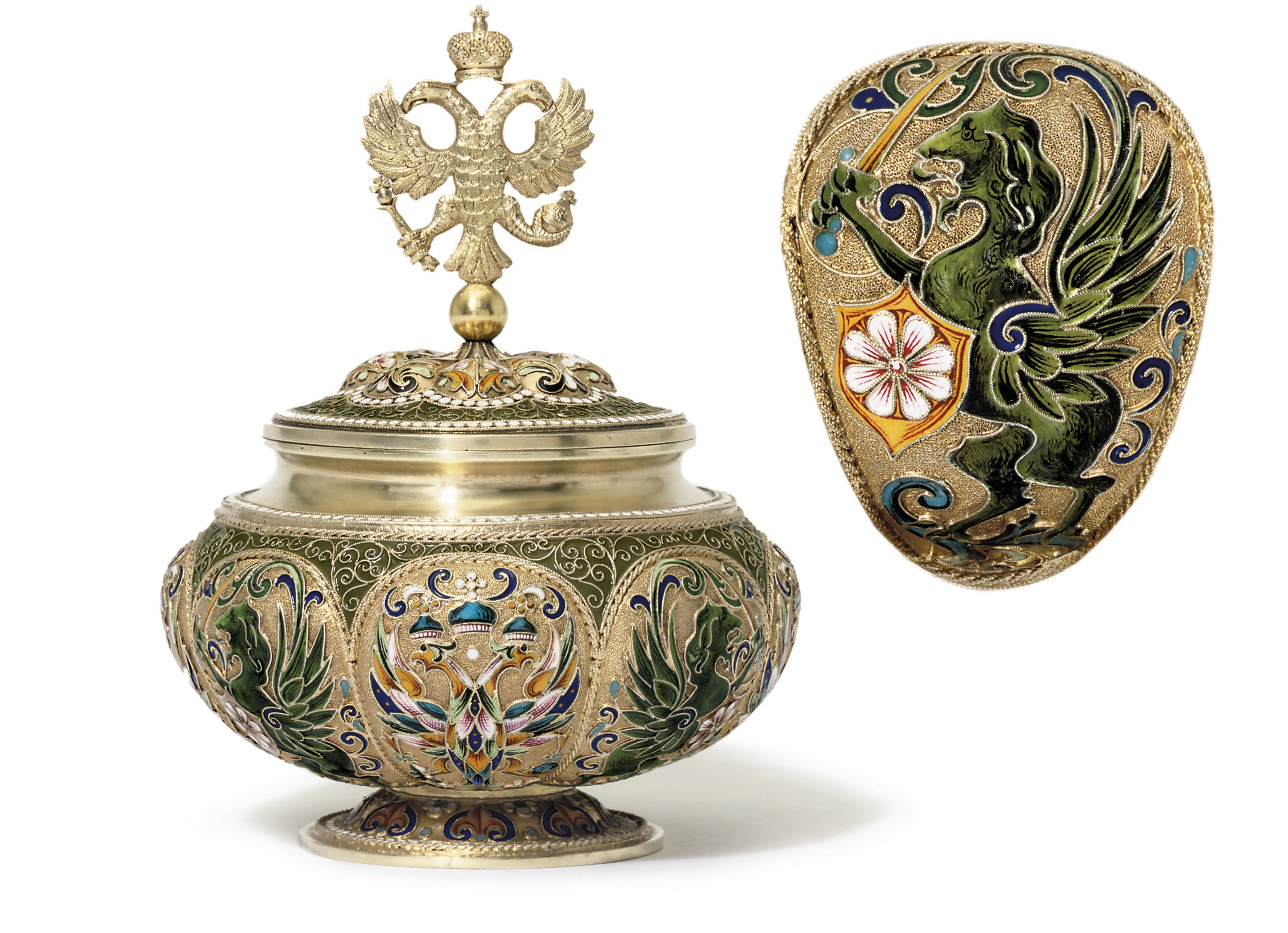 A silver-gilt and cloisonné enamel covered bowl