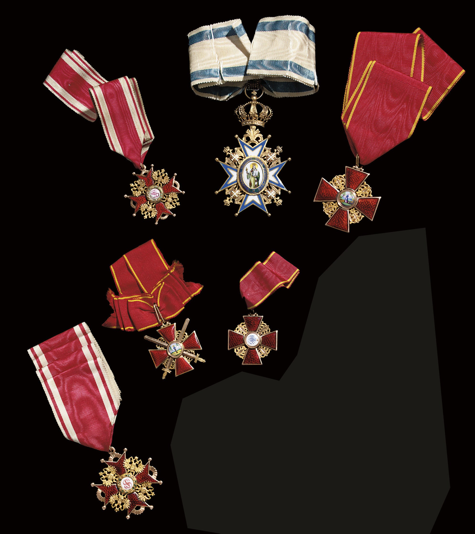 A group of six decorations