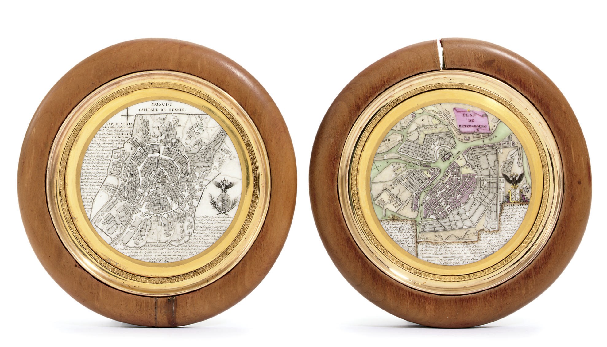 Two porcelain plaques with maps of Moscow and St. Petersburg