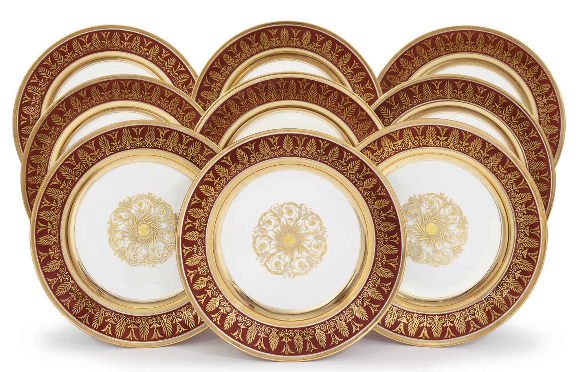 A set of nine porcelain soup plates from the Gur'yev Service