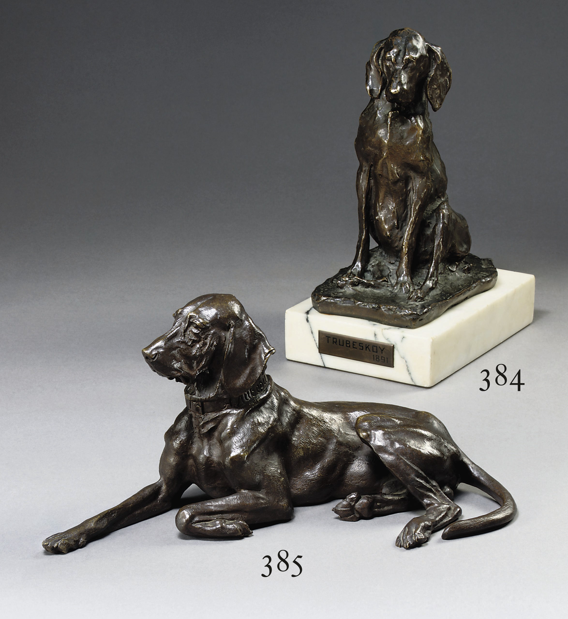 A bronze model of a dog