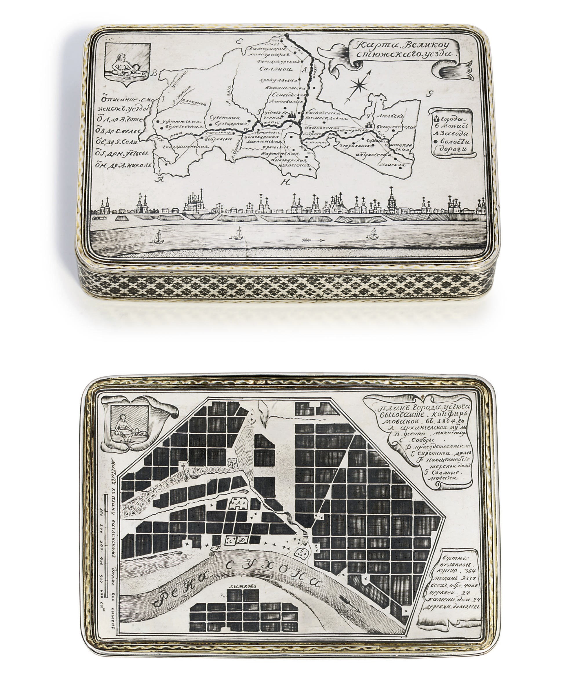 A parcel-gilt and niello cartographic snuff-box