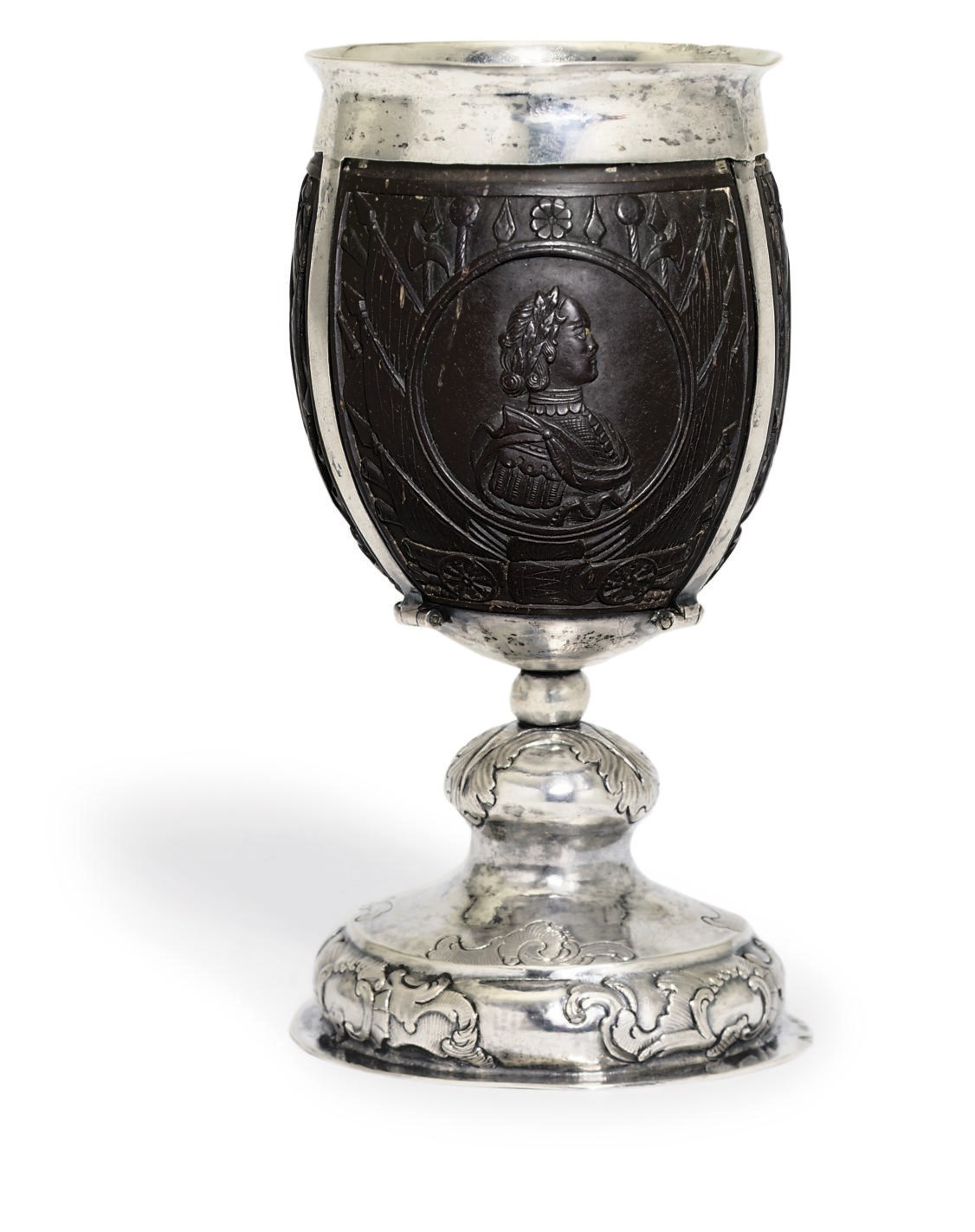 A silver-mounted coconut cup
