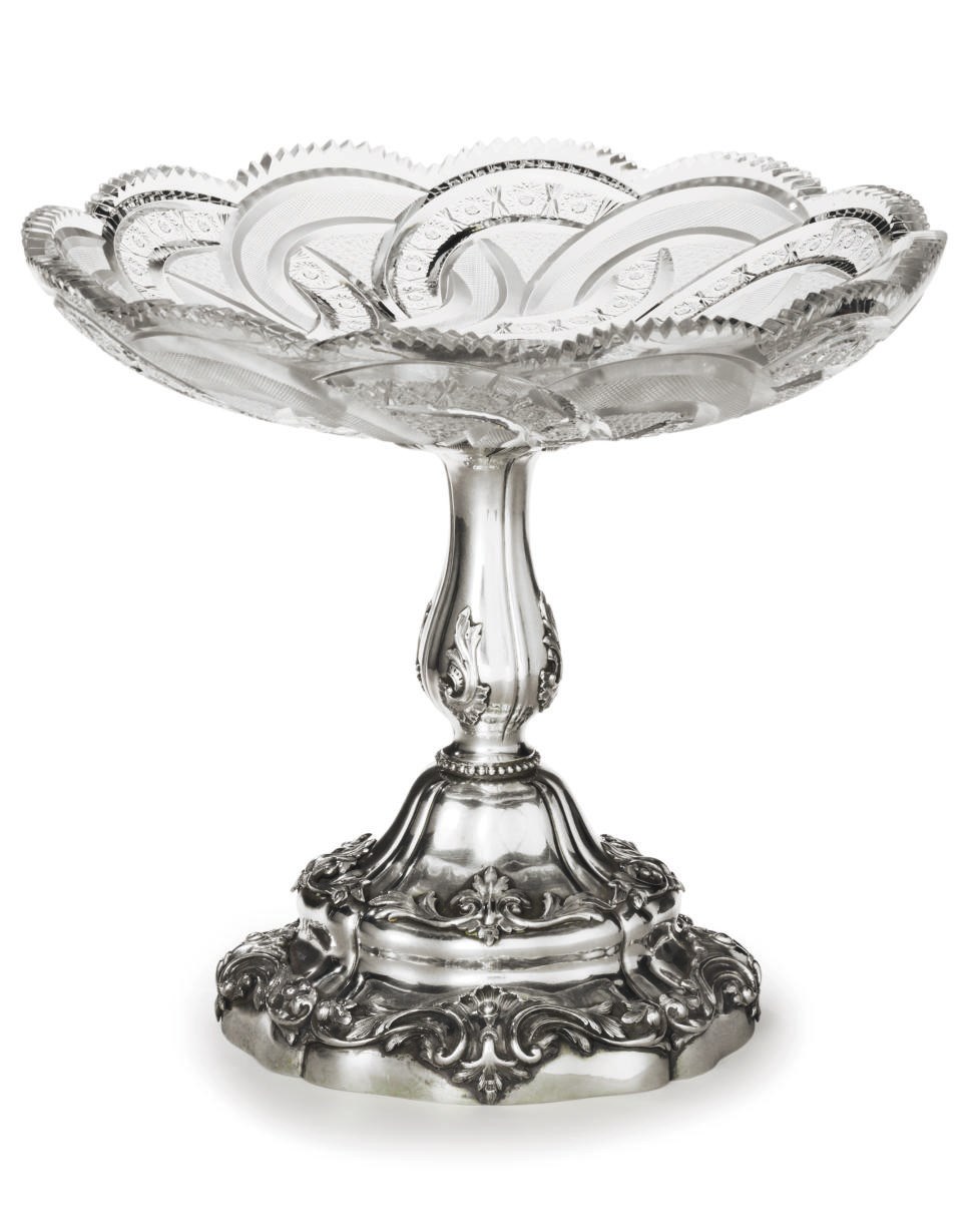 A silver and cut-glass centre-piece