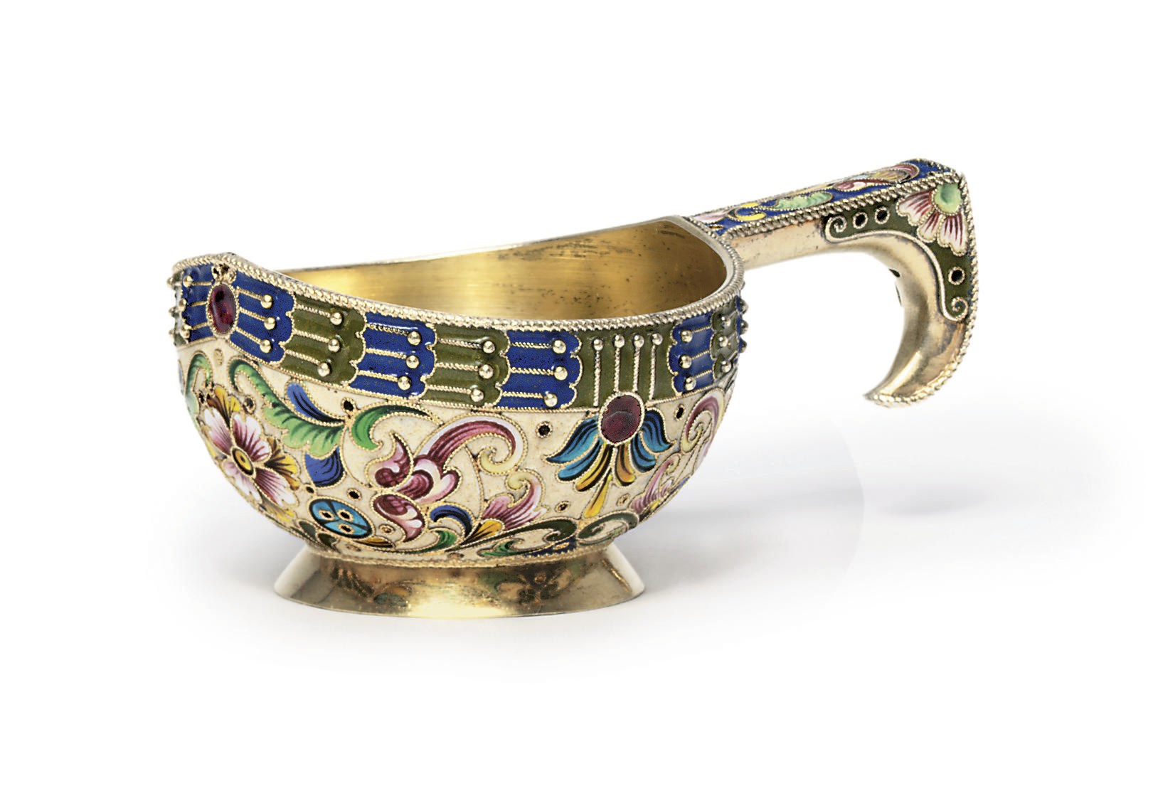 A silver-gilt and cloisonné enamel kovsh