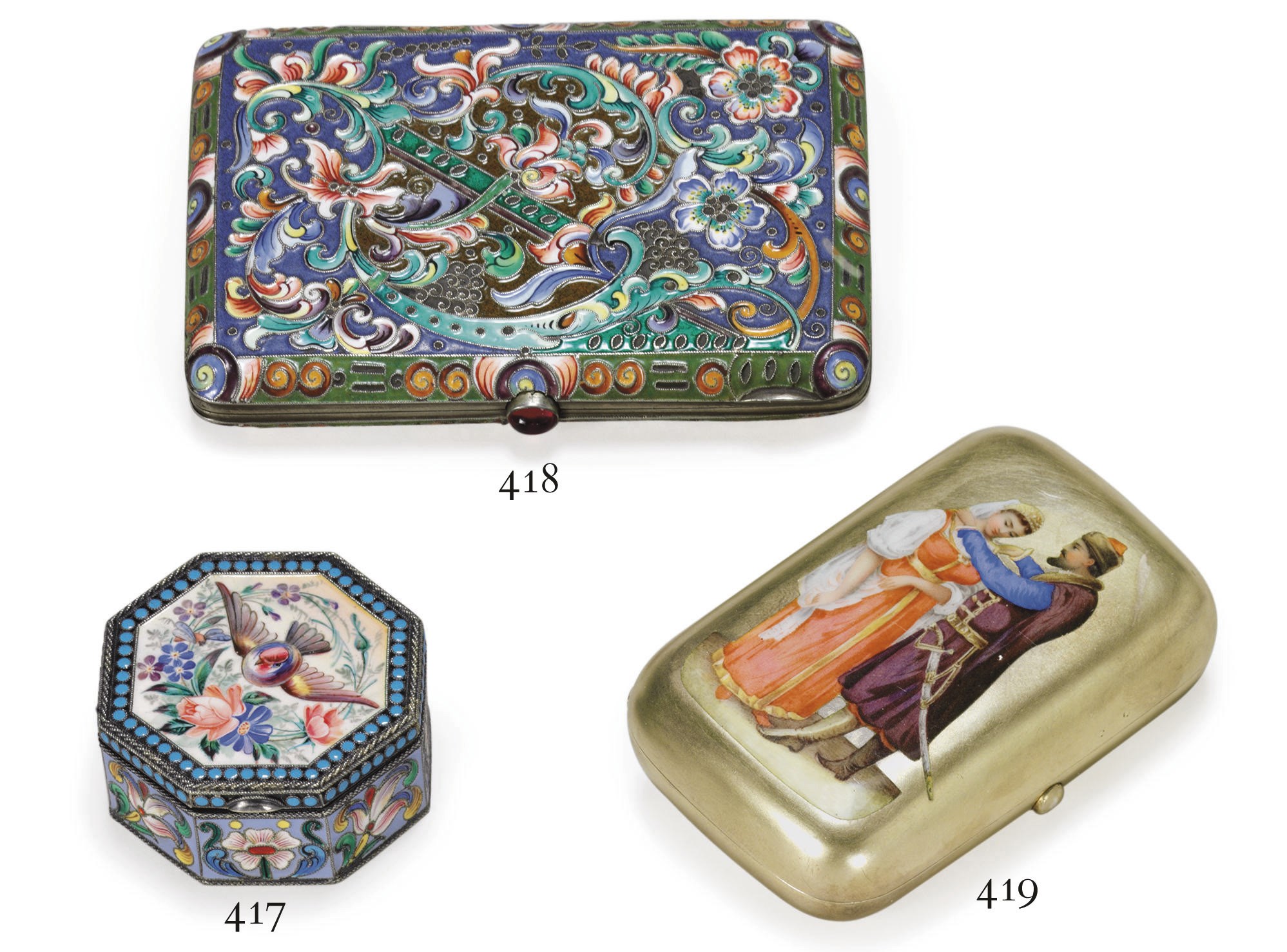 A silver-gilt en plein and cloisonné enamel pillbox