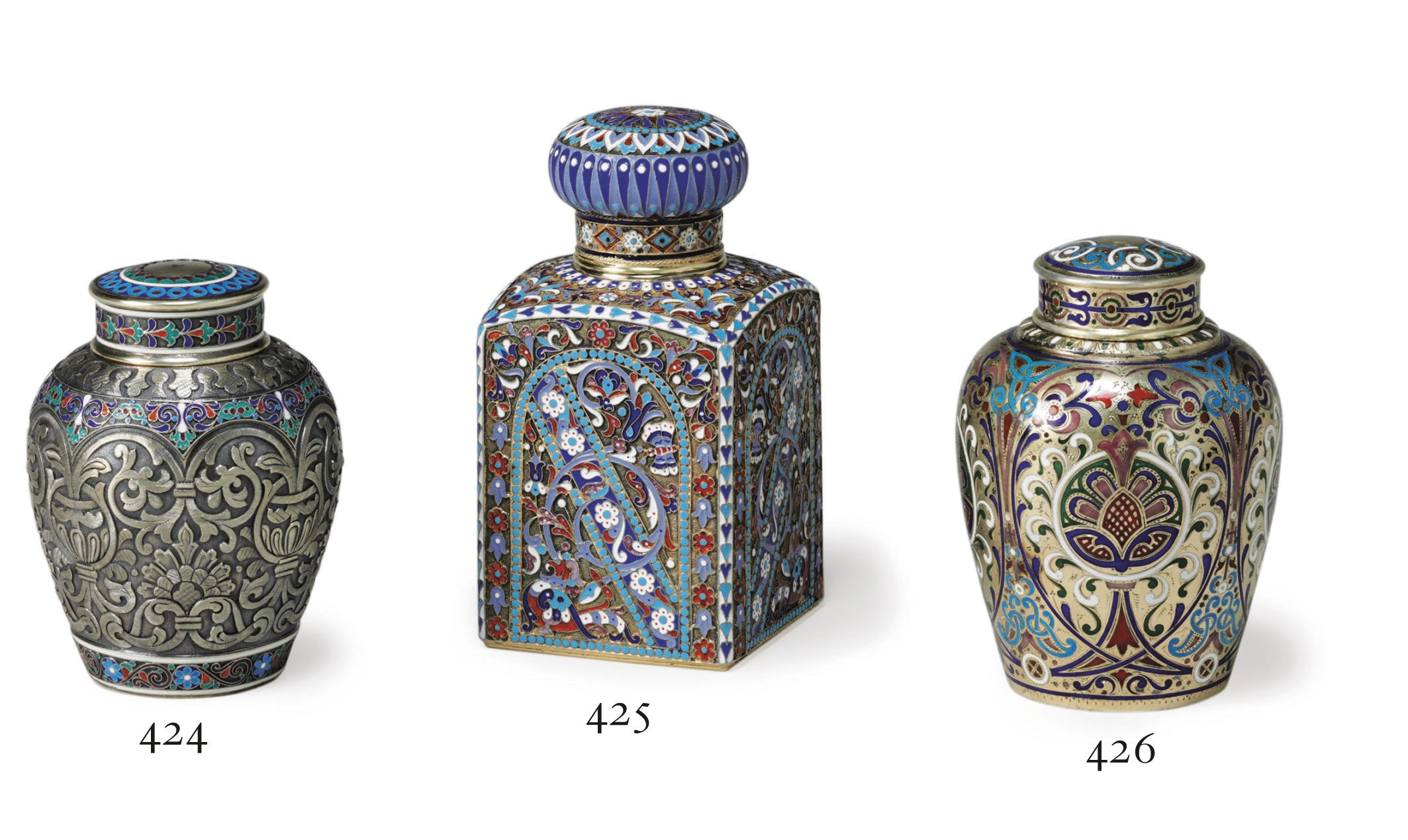 A silver-gilt and champlevé enamel tea-caddy