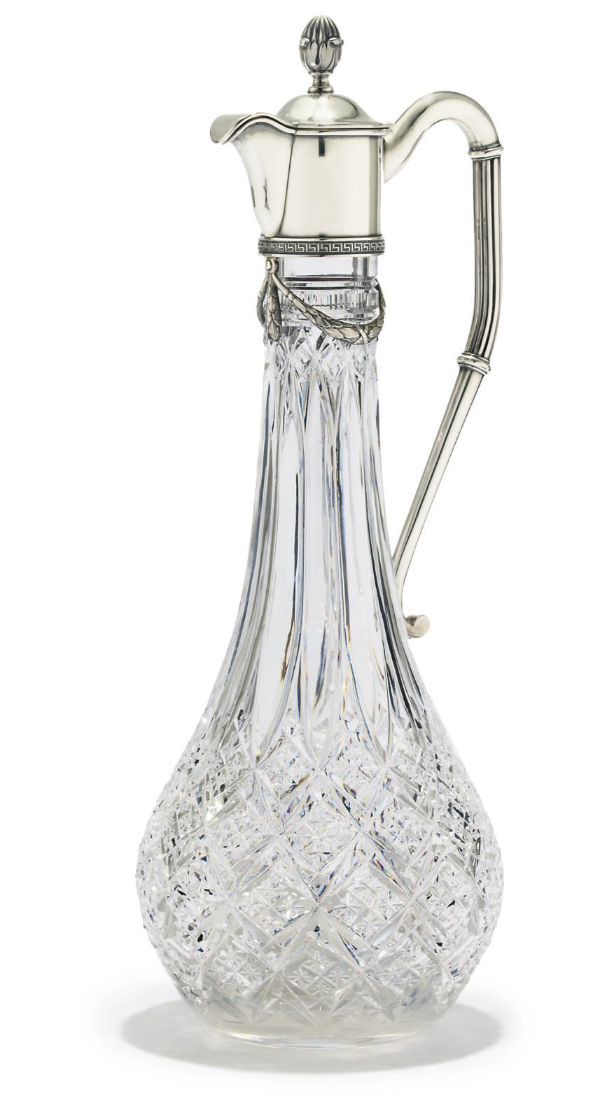 A silver-mounted glass jug