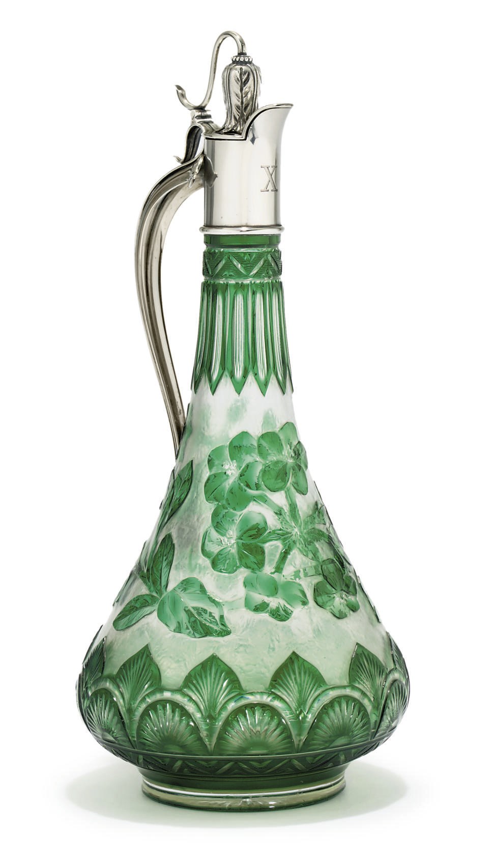 A silver-mounted cut-glass wine-decanter