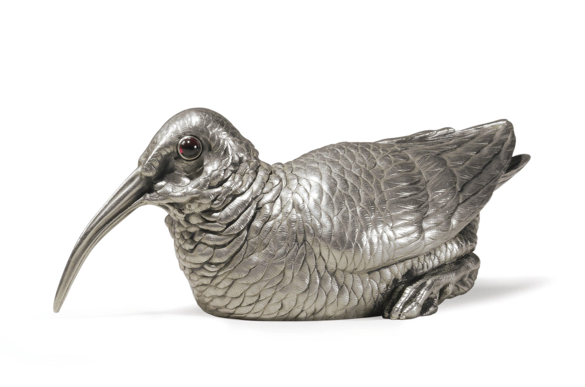 A gem-set silver bell-push in the form of a woodcock