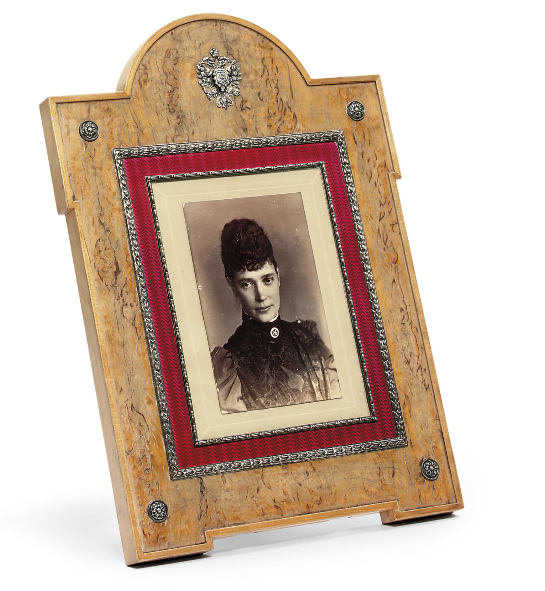 A large Imperial silver-mounted guilloché enamel and wood presentation frame
