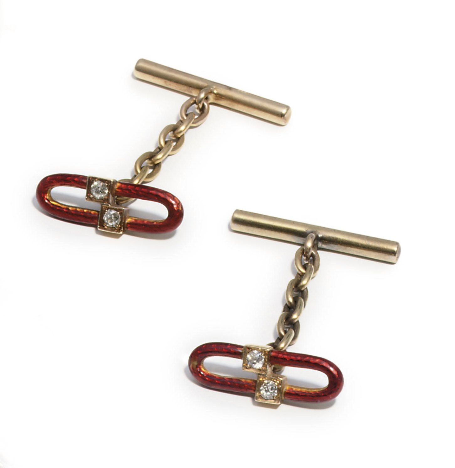 A pair of jewelled and guilloché enamel gold cuff-links