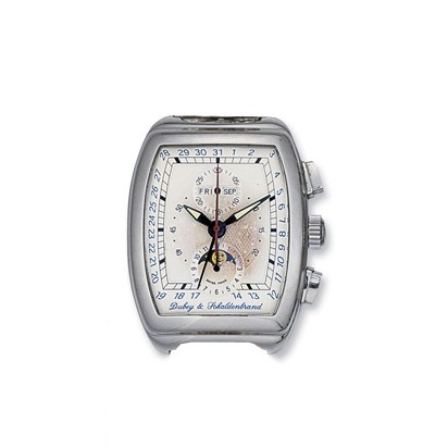 DUBEY & SCHALDENBRAND, "GRAN'CHRONO ASTRO"

STAINLESS STEEL SELF-WINDING TONNEAU-SHAPED TRIPLE CALENDAR CHRONOGRAPH BRACELET WATCH WITH MOON-PHASE DISPLAY