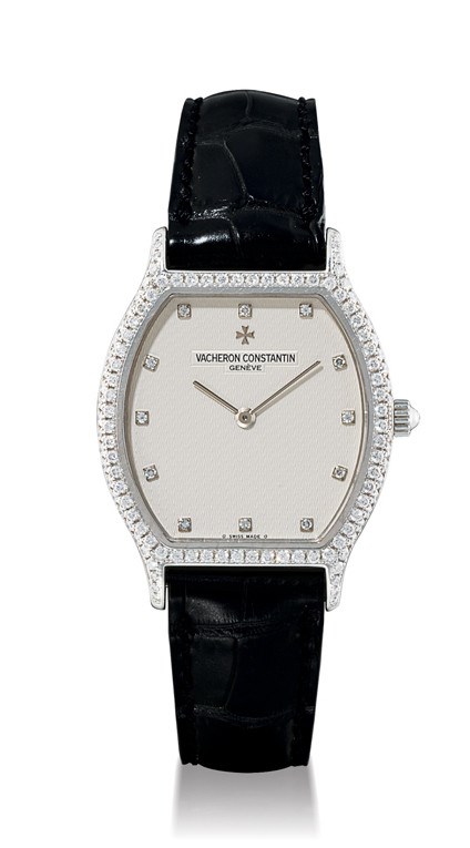 VACHERON CONSTANTIN

18K WHITE GOLD AND DIAMOND-SET MANUAL-WINDING TONNEAU-SHAPED WRISTWATCH