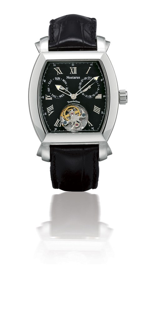 NOSTARUS, "TOURBILLON"

STAINLESS STEEL MANUAL-WINDING TONNEAU-SHAPED TOURBILLON WRISTWATCH WITH DAY AND DATE DISPLAY