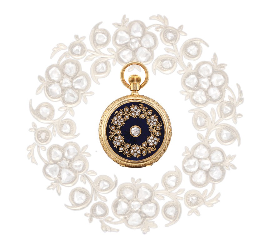 MERMOD FRÈRES

14K GOLD, ENAMEL AND DIAMOND-SET HUNTER CASE KEYLESS LEVER WATCH WITH SMALL SECONDS