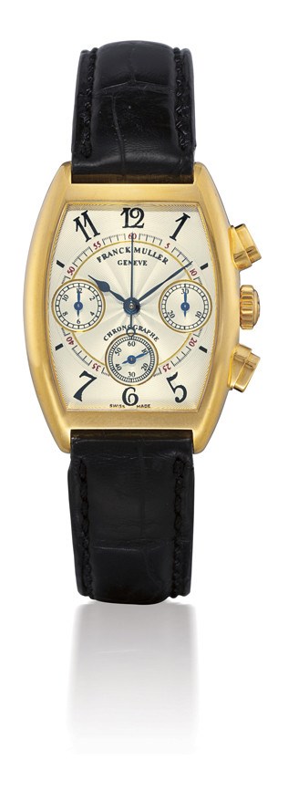 FRANCK MULLER, "CHRONOGRAPHE"

18K GOLD MANUAL-WINDING TONNEAU-SHAPED CHRONOGRAPH WRISTWATCH