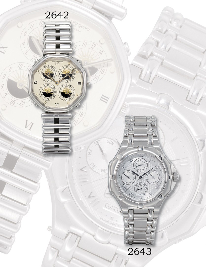 CONCORD, "SARATOGA"

18K WHITE GOLD SELF-WINDING TWO-TIME-ZONE BRACELET WATCH WITH SWEEP SECONDS, DAY, DATE AND POWER-RESERVE INDICATION