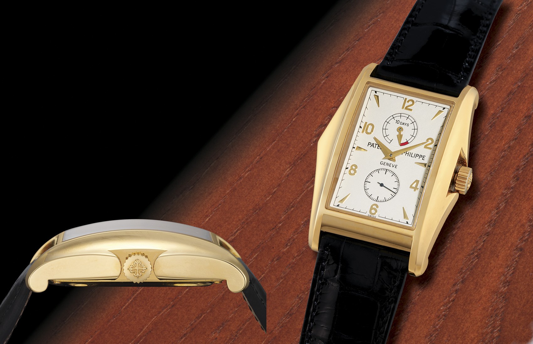 PATEK PHILIPPE, "THE 10 DAYS" REF. 5100J

18K GOLD MANUAL-WINDING RECTANGULAR CHRONOMETER WRISTWATCH WITH SMALL SECONDS AND TEN-DAY POWER-RESERVE, LIMITED EDITION OF 1,500 PIECES, MADE IN 2000 TO CELEBRATE THE THIRD MILLENNIUM