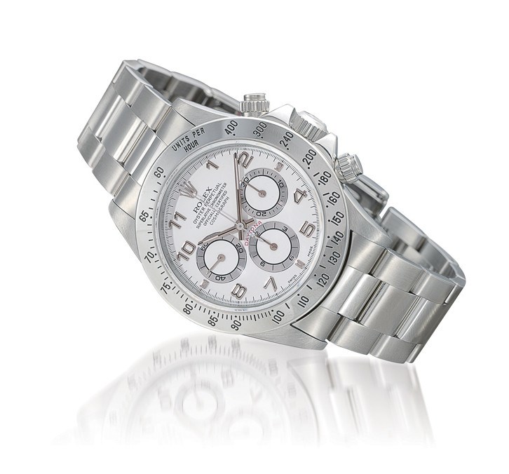 ROLEX, "DAYTONA" REF. 16520

EXTREMELY UNUSUAL, STAINLESS STEEL SELF-WINDING CHRONOGRAPH BRACELET WATCH WITH ARABIC NUMERALS