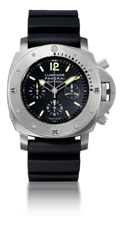 PANERAI, "LUMINOR SUBMERSIBLE SLYTECH"

TITANIUM SELF-WINDING CHRONOGRAPH DIVER'S WRISTWATCH WITH HELIUM ESCAPE VALVE, UNIQUE EDITION OF 500 PIECES